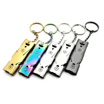 

150 High Decibel Portable Stainless Keychain Whistle Hiking Sport Emergency Survival Double Tube Whistle Rescue Tool