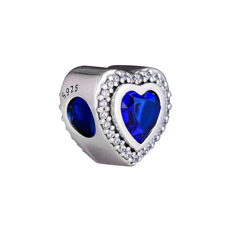 Blue Crystal Sparkling Love Charms For Original 925 Silver Bracelets Beads Jewelry Making Female DIY | Украшения и аксессуары