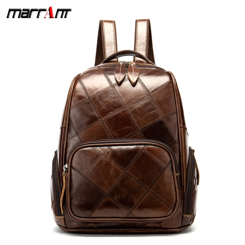 

Genuine Leather Female Bag Check Pattern Lady Shoulders Baotou Layer Cowhide Travel Backpack