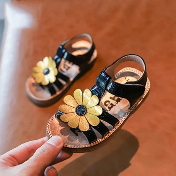 

New Arrival Kids Sandal PU Flower Soft Beach Shoes PU Leather For Children Girl Walker Shoes