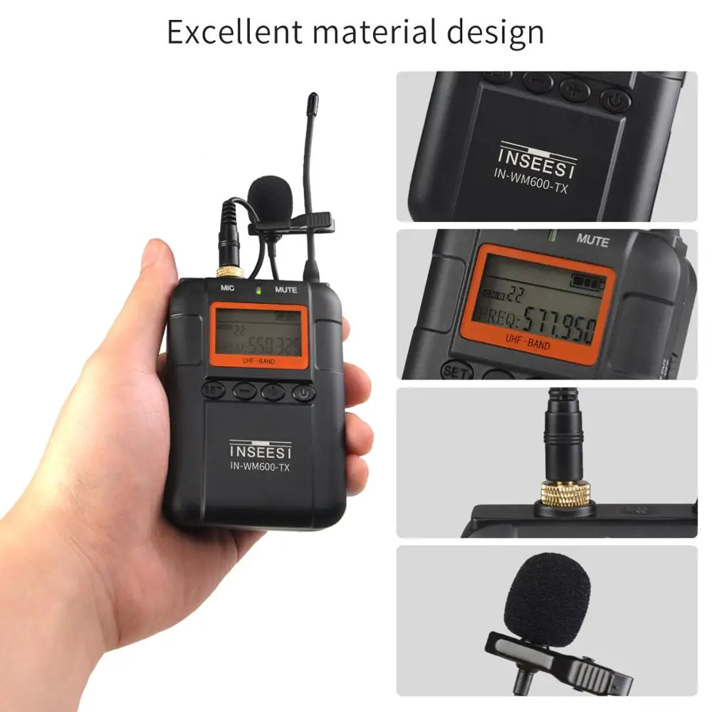 INSEESI IN-WM600 50 канал Профессиональный Беспроводной микрофон для DSLR видеокамеры Системы ненаправленный петличный микрофон