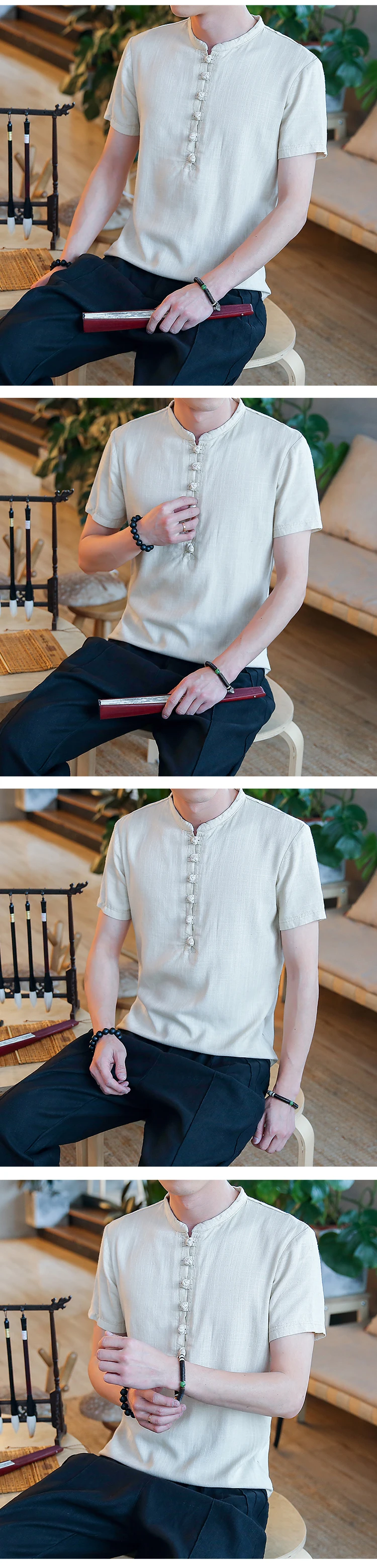 New Sinicism Men Stand collar Linen Shirts For Man top Clothing Solid Cotton linen Casual Single Breasted Slim Size S-3XL