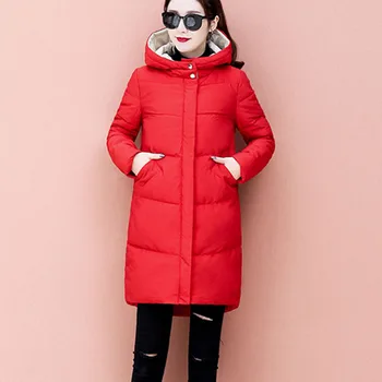 

cnjessie Women Hooded thick cotton coat women's winter new slim cotton coat straight cocoon jacket