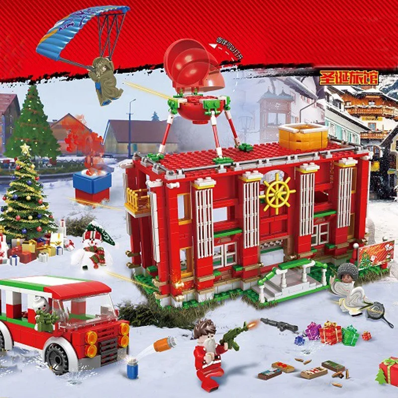 

2020 New 1037pcs Creator PUBG Game Christmas Night Building Blocks Set Girl Friends City Idea Santa Claus Toys For Children