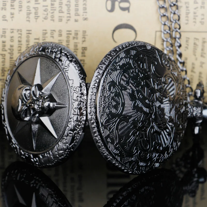 Montre de poche crâne creux pour hommes et femmes, mouvement à quartz bronze et noir, JOClock, collier pendentif, meilleurs cadeaux