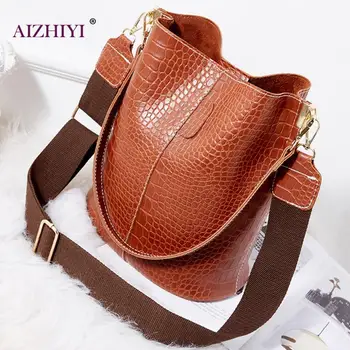 

Vintage Casual Bucket Bags for Women Shoulder Bag Crocodile Pattern Quality PU Leather Messenger Bag Big Tote Popular Style 2020