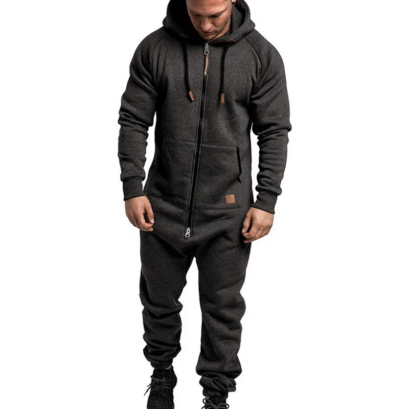 Hoodies Overalls Men Pure Color Splicing Jumpsuit Male Long Sleeve Clothes Men's Jumpsuits One-piece Garment Pajama Streetwear |