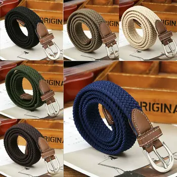 

Local stock Men Elastic Fabric Woven Casual Belt Pin Buckle Expandable Braided Stretch Belts