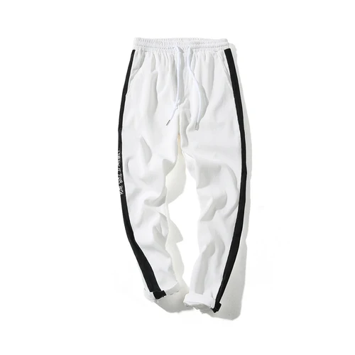 Мужские брюки с эластичной резинкой на талии и цветной вышивкой по щиколотку, мужские повседневные брюки-карандаш, мужские свободные брюки больших размеров, S-5XL - Цвет: Белый