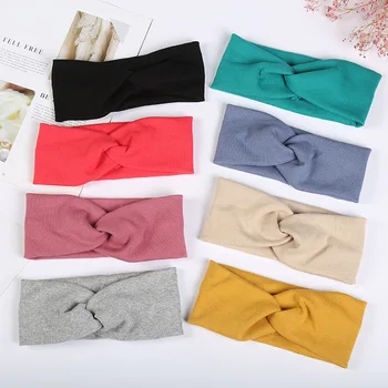 

8Pcs/Lot Solid Color Tie Knot Knitted Cotton Elastic Hair Band Girls Soft Wide Side Women Headband Wholesale Hair Accessories