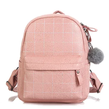 

Hair Ball Pendant Backpack Women'S Bag Sweet Lady Backpack Pleated Travel Bag