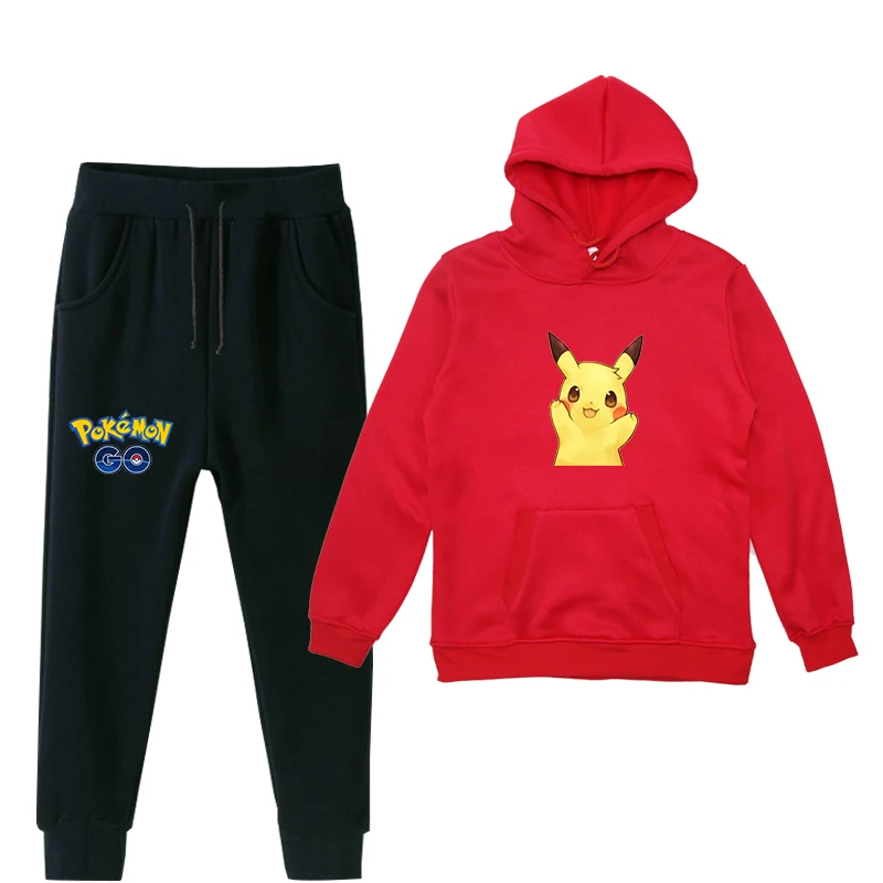 13 Pokemon Pkachu Go/осенняя одежда для маленьких мальчиков и девочек костюм с капюшоном зимние теплые спортивные штаны, комплекты детской одежды комплекты одежды из 2 предметов - Цвет: 13