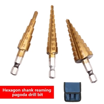 

HSS Steel Titanium Step Drill Bits 3pcs 3-12mm 4-12mm 4-20mm Step Cone Cutting Tools Steel Woodworking Wood Metal Drilling Set