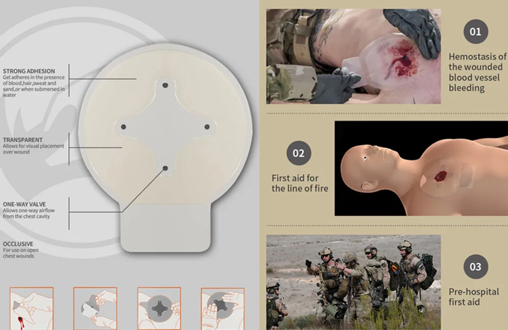 CHEST SEAL Medical Chest Seal Vented Used by , P, Fire, EMS and First Aid