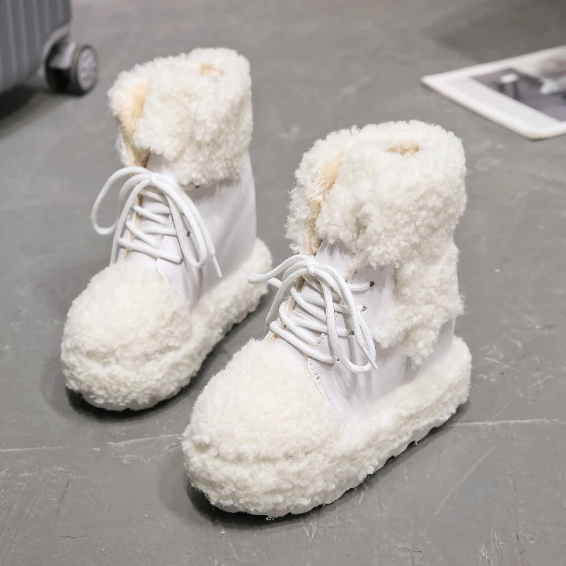 

Snow Boots Women Winter Warm Fur Ladies Lace Up Platform Suede Wedge Fashion Ankle Boot Female Comfort Casual Shoes White Black