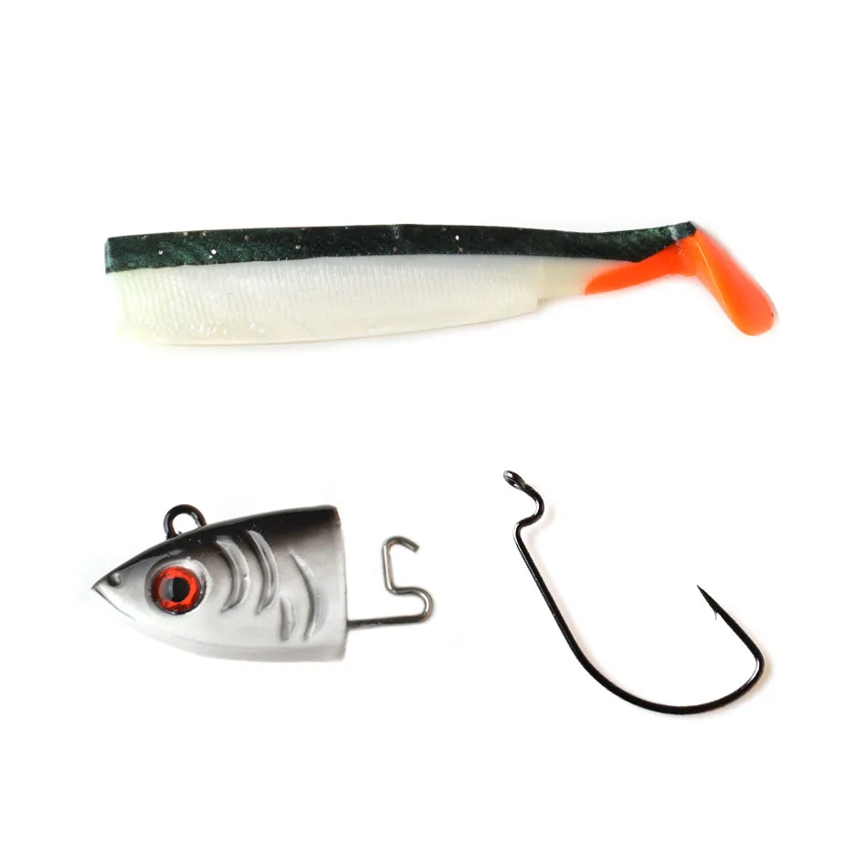 15g 30g JIG Head Soft Bait Texas Black Minnow with 2/0 Worm Hooks