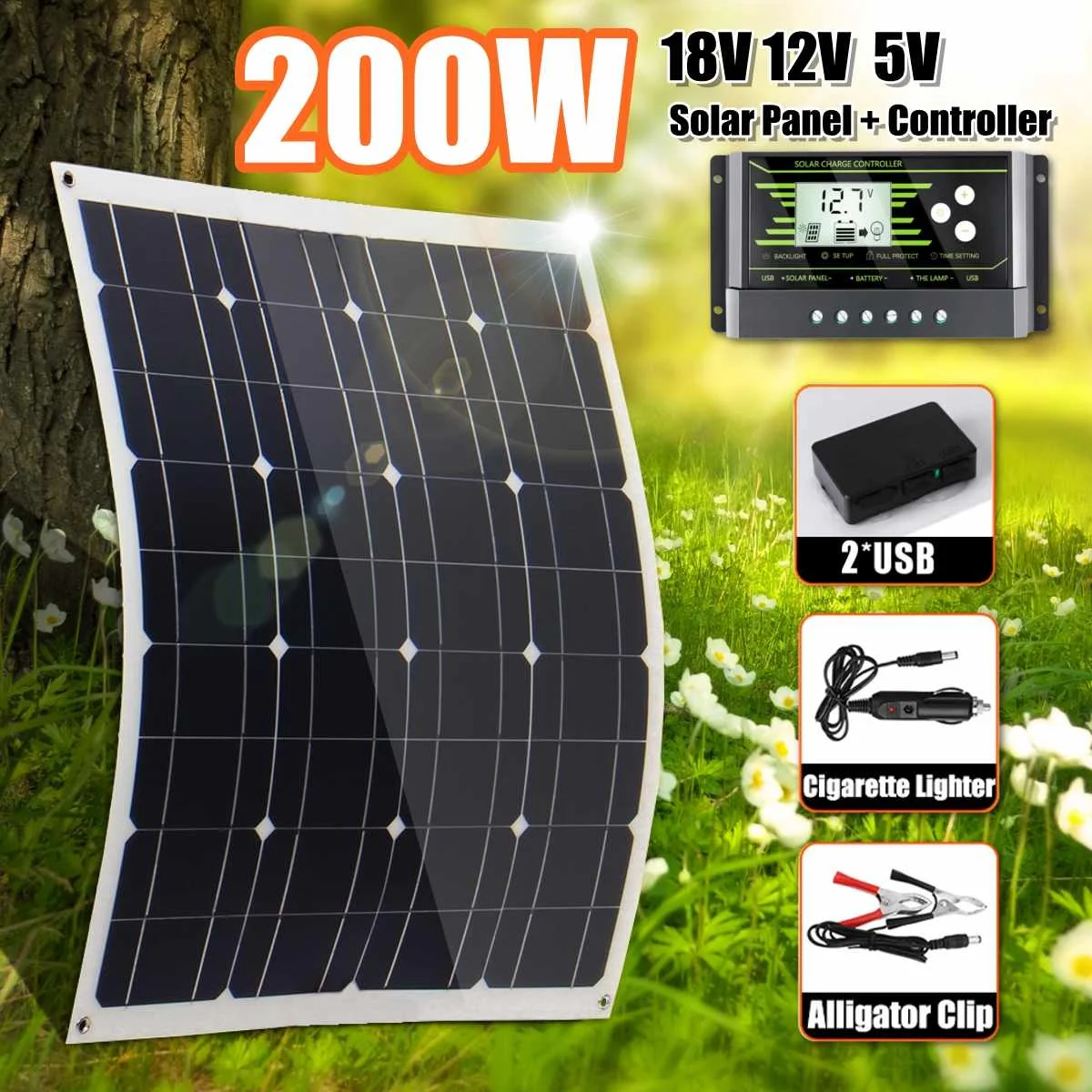 

Hot 200W Solar Panel With 10/20/30A Controller Dual USB Solar Cells Regulator Controller ect for car yacht RV Lights Charge