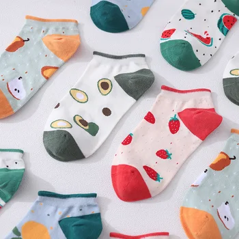 

New Style Autumn Women'S Short Socks Colored Cotton Handmade Target Boneless Seam Head Cute Fruit Pattern