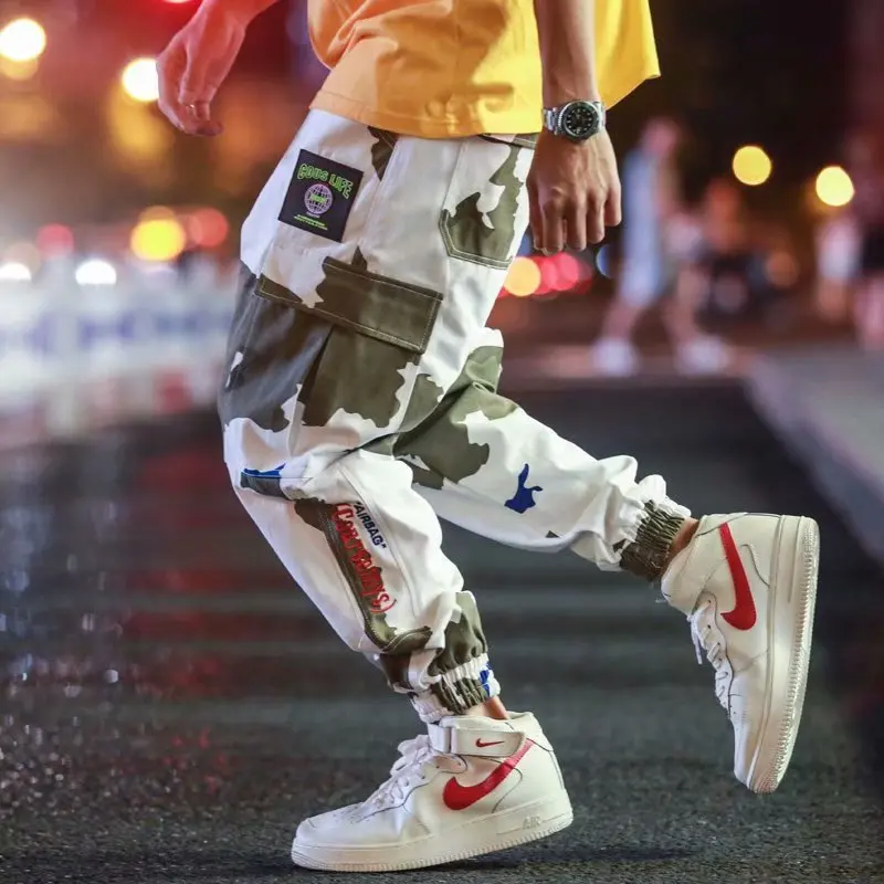 

INS Super Fire White Camouflage Bib Overall Men's Japanese-style Popular Brand Loose-Fit Shawn Sports Ankle Banded Pants Hip Hop
