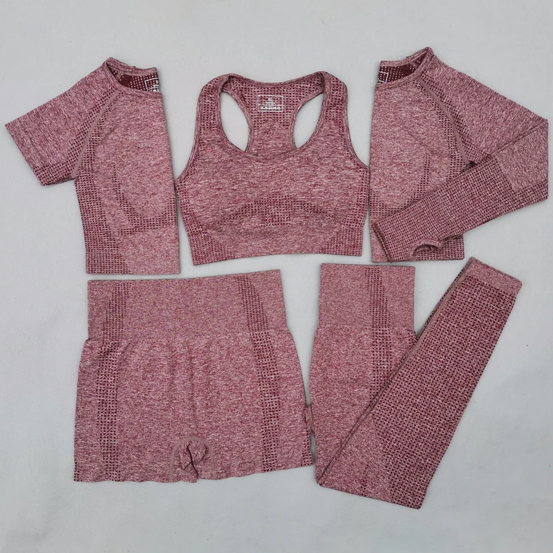 Yoga Set Sports Set Gym Workout Set Sportswear Set Fitness Set Sports Bra Set Yoga Pants Set 2/3/5PCS Women Vital Seamless Yoga Set Workout Sportwear Gym Clothing Short/Long Sleeve Crop Top High Waist Leggings Sports Suit