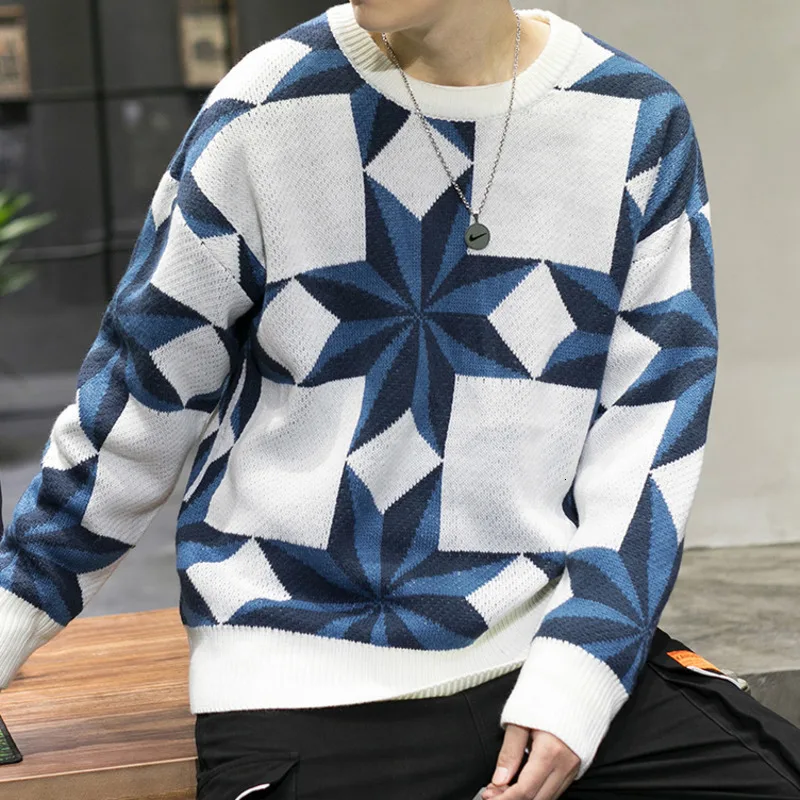YUECHE Autumn And Winter Men's New Round Neck Long-sleeved Diamond Pattern Sweater Multi-color Ordinary Wool Trend Large Size YUECHE Autumn And Winter Men's New Round Neck Long-sleeved Diamond Pattern Sweater Multi-color Ordinary Wool Trend Large Size