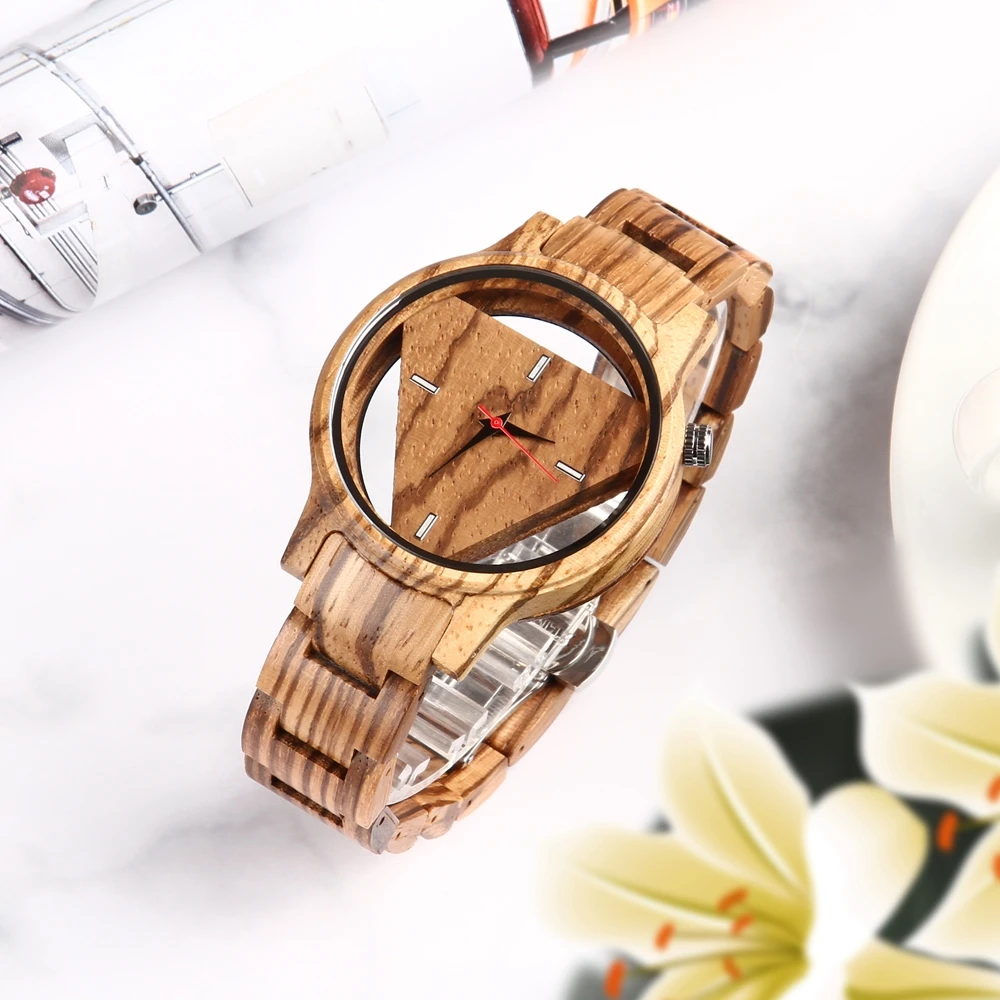 

Zebrawood Clock Mens Watches Transparent Hollow Superman Triangle Dial Wooden Watch Quartz Full Wood Men Timepiece reloj 2020