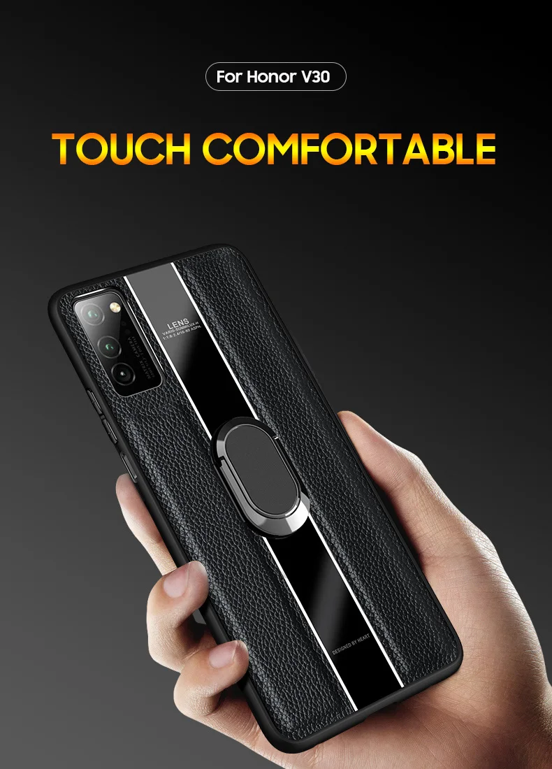 Роскошный чехол из натуральной кожи для Honor V30 Pro, зеркальный кожаный чехол для huawei Honor V30, магнитный автомобильный держатель, кольцевой чехол