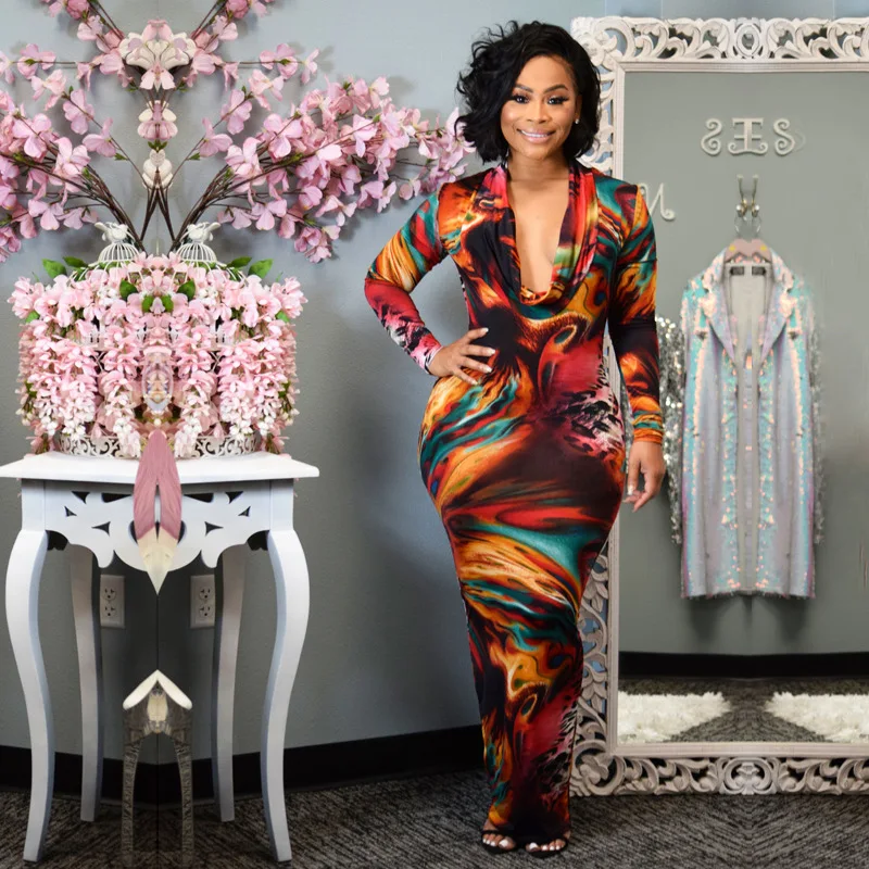 

Off Shoulder Women Summer Dress 2020 Draped Bodycon Sexy Party Dresses Ladies Long Sleeve Floor Length Long Dress For Women