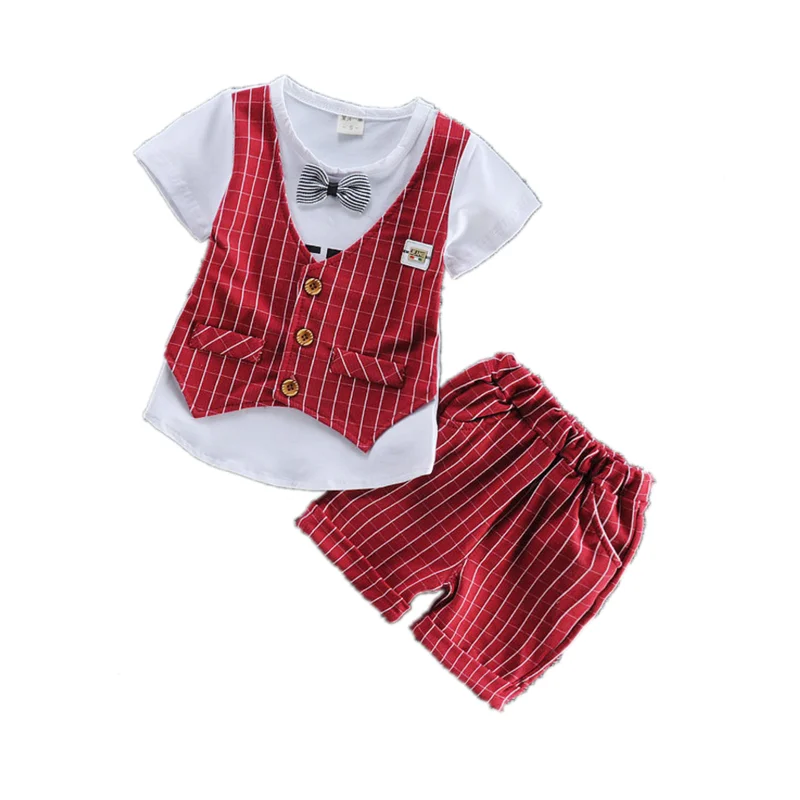 New Summer Children Gentleman Clothes Baby Boys Cotton Tie T Shirt Shorts 2Pcs/Set Kid Infant Clothing Toddler Fashion Tracksuit kids clothes