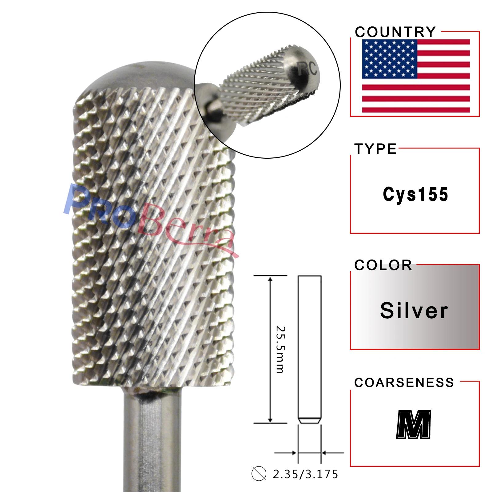 RolinStar 6.6 Silver Large Barrel Round Smooth top nail drill bits Milling Cutter manicure pedicure filing 4