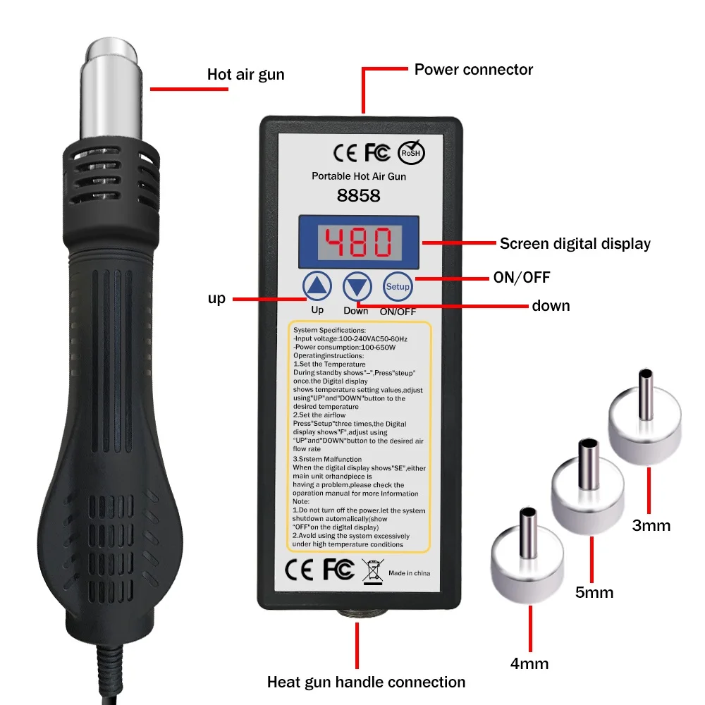 Hot air gun 8858 Micro Rework soldering station LED Digital Hair dryer for soldering 650W Heat Gun welding repair tools Heat Gun 3