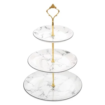 

Europe Marble Black Inlay Fruit Plates Snack Dishes Cake Plate Candy Dish Porcelain Tray Ceramic Tableware Decoration Bone China
