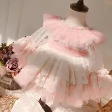 Пасхальное Розовое Кружевное Сетчатое платье для маленьких девочек на весну-лето со штанами; винтажное бальное платье принцессы в стиле «лолита», «испанская Турция», «Англия»
