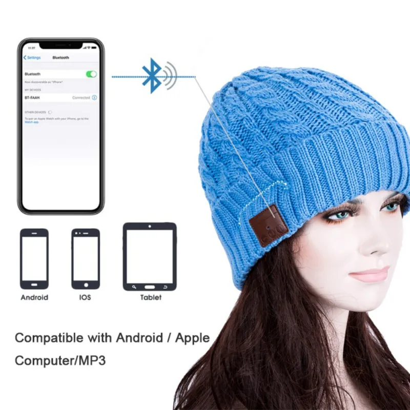 Bluetooth V5.0 съемная стерео Музыка беспроводные наушники шапка зимняя теплая Модная трикотажная шляпа Головной убор