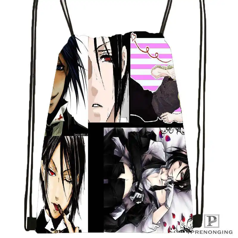 Drawstring Backpack Пользовательские Черный Дворецкий аниме походная сумка на шнурке милый рюкзак дети ранец(черная спина) 31x40 см#180531-02-20 - Цвет: Drawstring Backpack