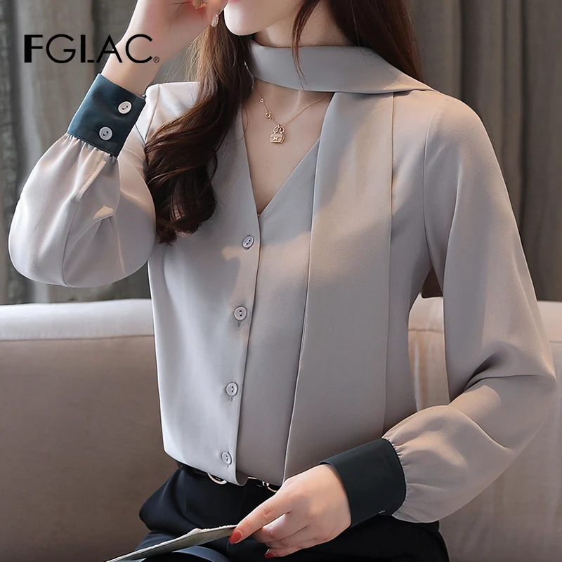

New 2019 Autumn long sleeve chiffon blouse shirt Elegant slim women blouse Plus size office lady shirt women tops