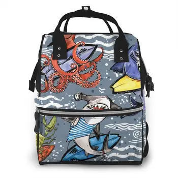

Fashion Mummy Maternity Nappy Bag Ocean Octopus Shark Surfing Large Capacity Baby Bag Travel Backpack Nursing Bag for Baby Care