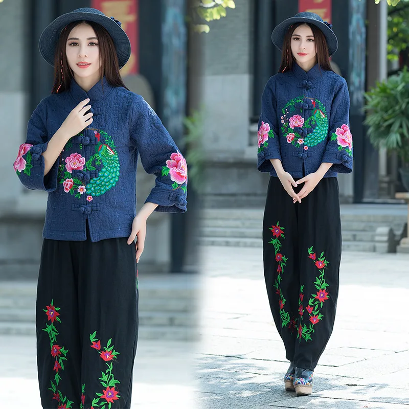 

De8207 Feimina Ethnic-Style Large Size Embroidery Coat Cotton Retro Frog Slimming WOMEN'S Dress Short Cotton-padded Clothes