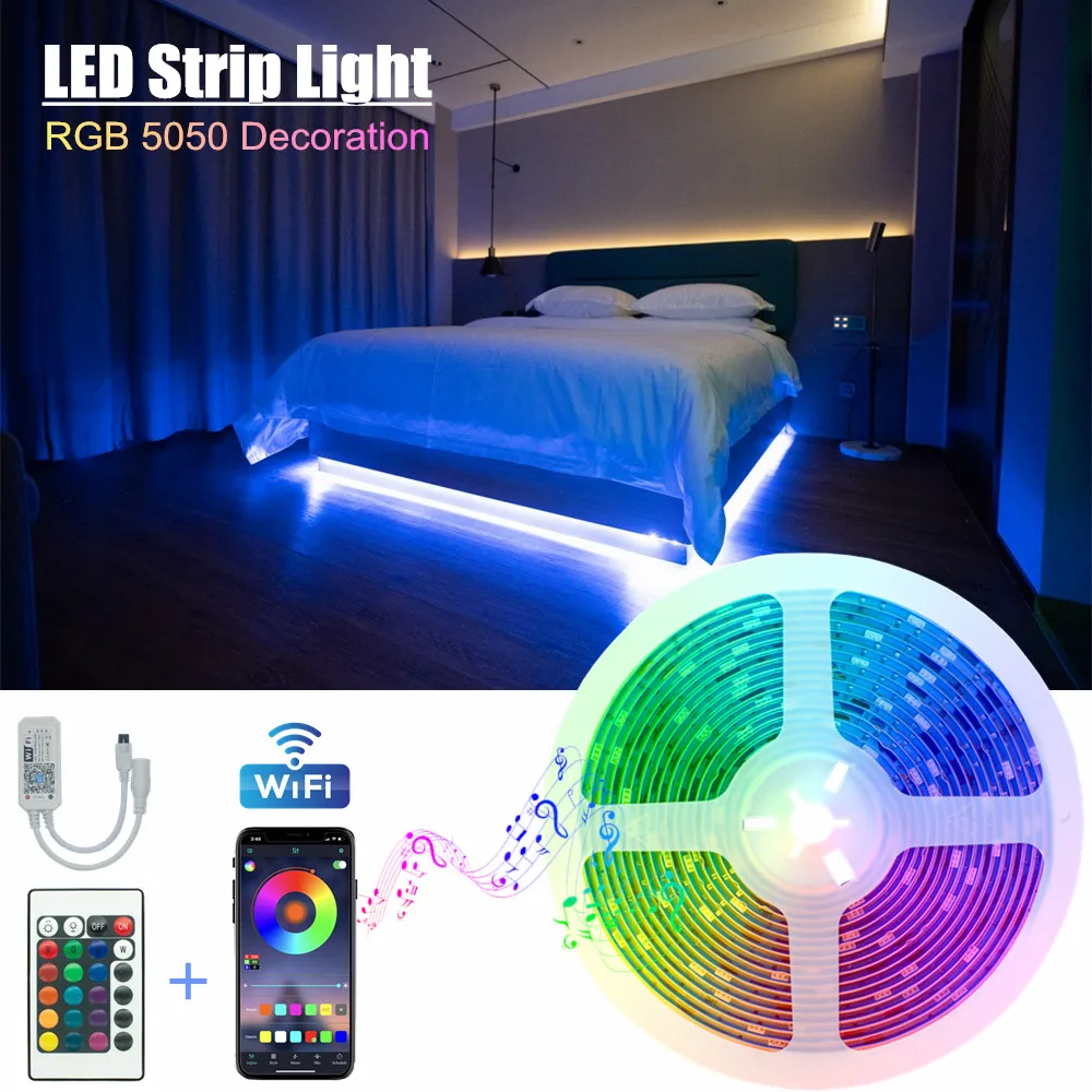 LED Light Strips WIFI Lighting Ribbon 12V 5050 Bluetooth Model Remote Controller Decoration Bedroom Luminous Lamp Flexible Diode | Лампы и