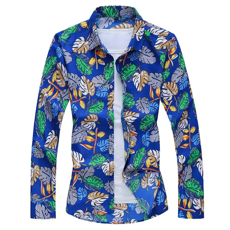 

Hawaiian Stay Casual Floral Shirt Dress Ready stock Plus size Social flower Shirt for Men Long sleeve Hip hop