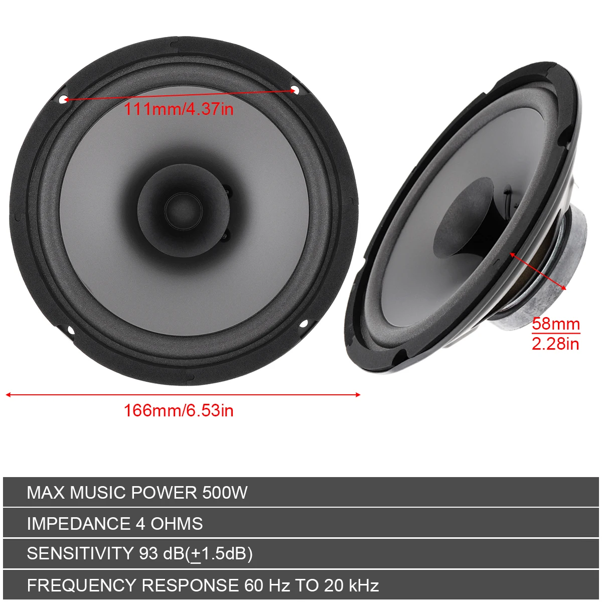 1pcs 6 Inch 500W Car HiFi Coaxial Speaker Vehicle Door Auto Audio Music Stereo Full Range Frequency Speakers For Cars Auto SUV