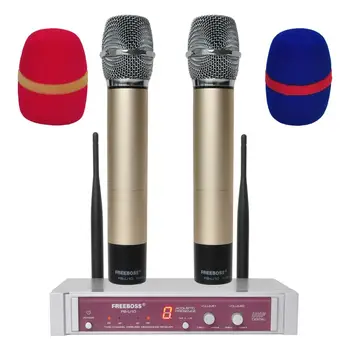 

Freeboss FB-U10-G UHF Wireless Microphone System Dual Cordless Handheld Microphone 2 Channel in Gold color