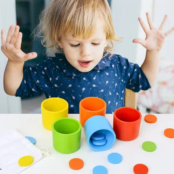 

Children's Intelligence Color Classification Cup Exercise Sense Logical Thinking Hand Eye Coordination Table Top Wooden Game Toy