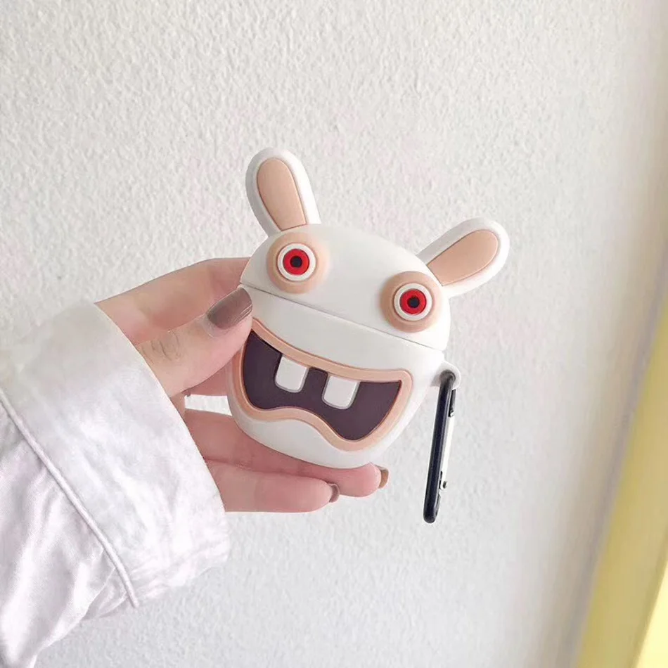 

For AirPods Case Net Red Cartoon Funny Tooth Rabbit Earphone Case For Apple Airpods 2 Funny Protect Cover with Carabine Hook