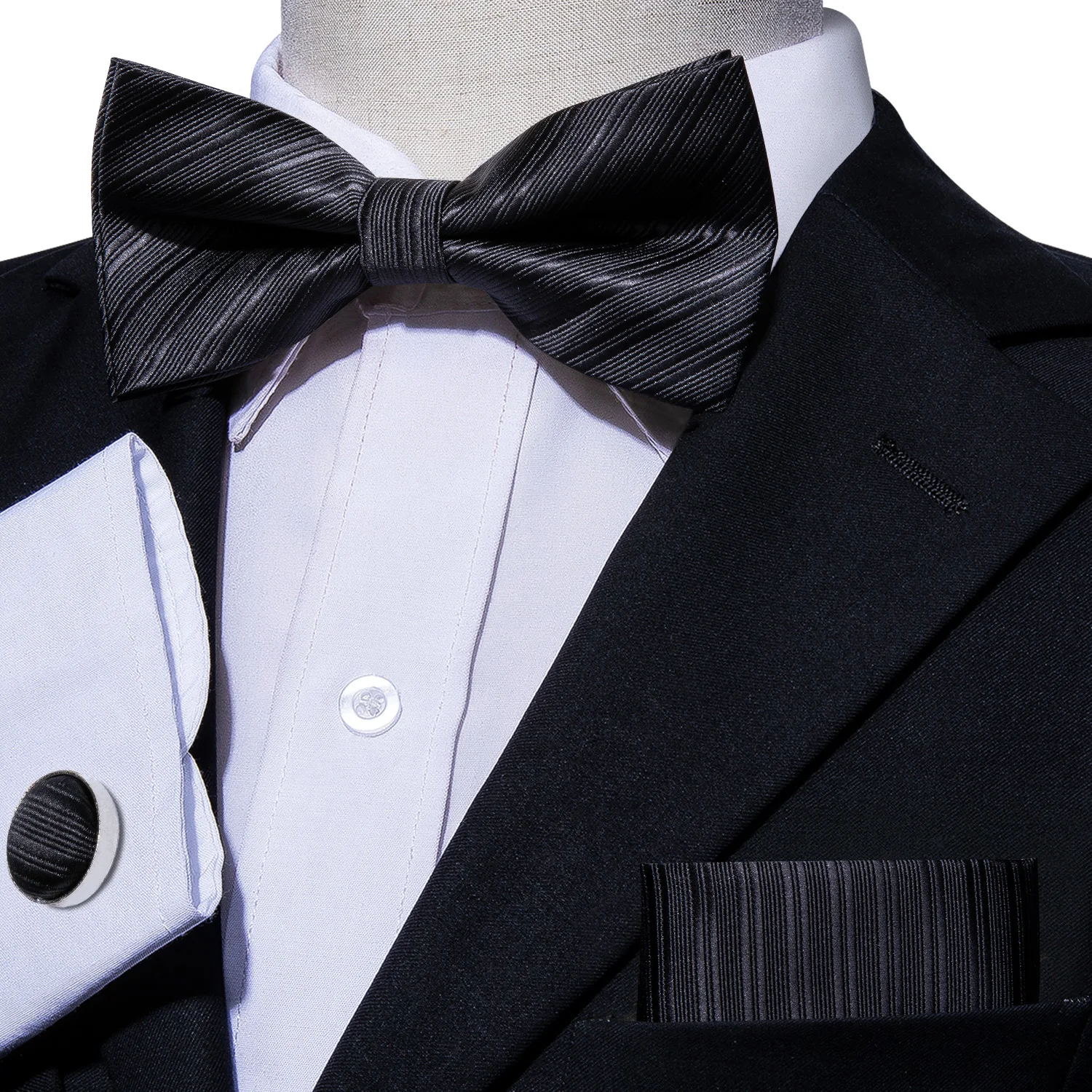 Шелковый галстук-бабочка для мужчин, Одноцветный черный галстук-бабочка, регулируемые галстуки-бабочки, формальный галстук-бабочка, предварительно завязанная бабочка Карманный платок, запонки, Barry.Wang