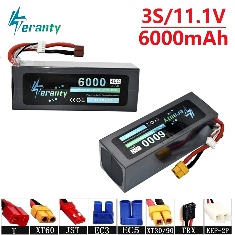 Teranty power 11,1 v 6000maH 40C Lipo аккумулятор для радиоуправляемого дрона, лодки, квадрокоптера, запасные части 3s 5200mah 11,1 v батареи T/XT60 разъем