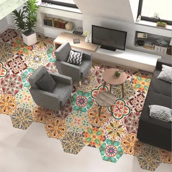 

10Pcs Tile Sticker Waterproof Floor Stickers PVC Non-slip Wall Stickers for Bathroom Kitchen Living Room Home Decor 23*20CM