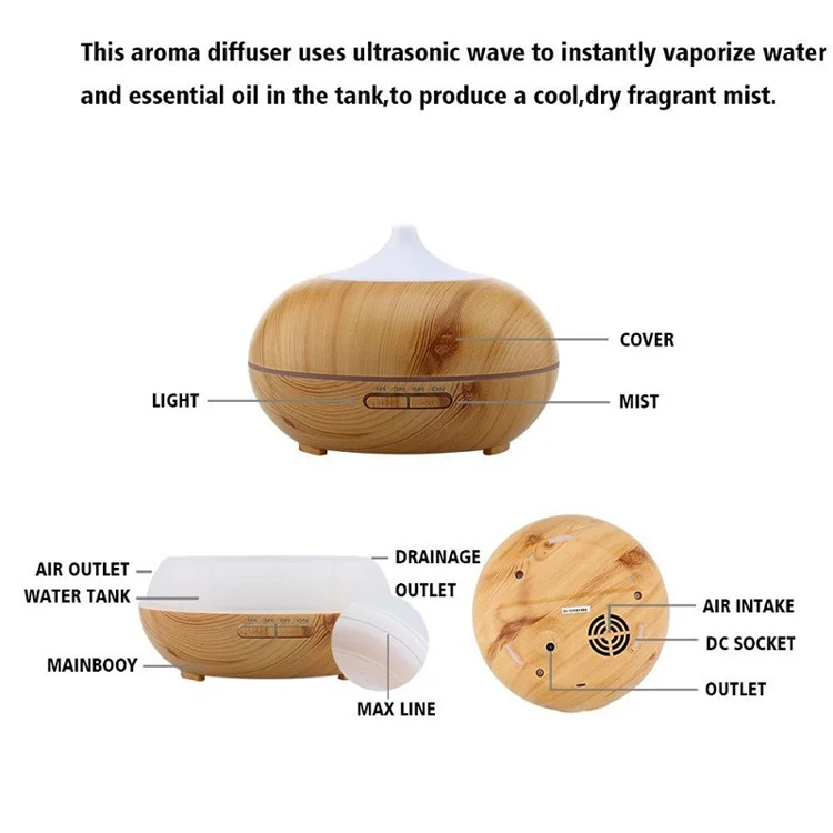 light Brown Wood Grain 300 ml Aroma Diffuser Ultrasonic Essential Oil Diffuser (28)