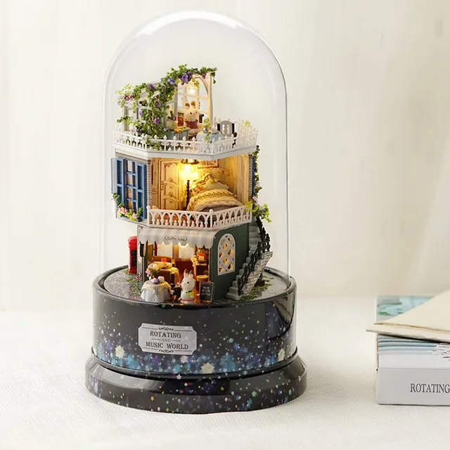 DIY Dollhouse Rotate Music Box Miniature Assemble Kits Doll House With Furnitures Wooden House Toys for Children Birthday Gift 2
