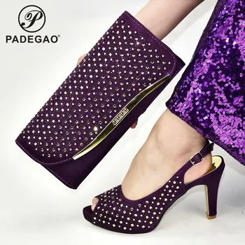 

2020 New High Quality Purple Italian Designer Shoes And Bag Set To Match Afican Party Shoes With Matching Bags Set
